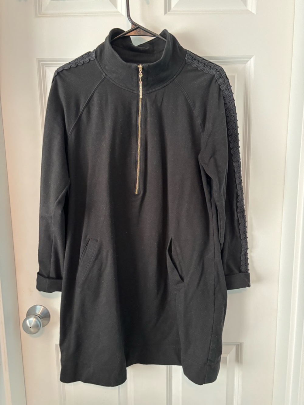 Lilly Pulitzer Skipper Popover Dress Onyx Black Half-Zip Pullover Crochet Size L